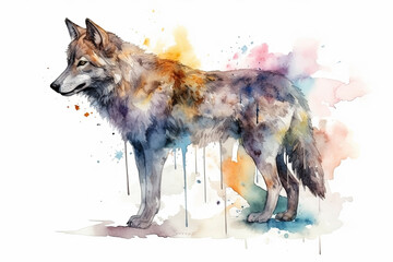 Wall Mural - Watercolor wolf illustration on white background