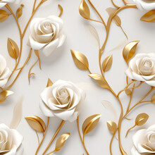 White And Gold Roses Seamless Pattern