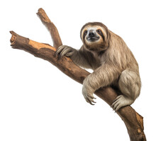 Sloth On Branch Isolated On Transparent Background
