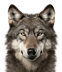 Wall Mural - Wolf Face Shot Front View Isolated on Transparent Background
