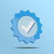 © Prathmesh T - Profile verification check mark social media icon. Blue verified badge with checkmark sign isolated on blue background. Square image 3D illustration