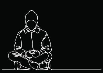 Poster - continuous line drawing vector illustration with fully editable stroke of mobile phone usage digital