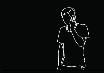 Poster - continuous line drawing vector illustration with fully editable stroke of mobile phone usage digital