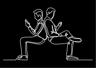 Poster - continuous line drawing vector illustration with fully editable stroke of mobile phone usage digital