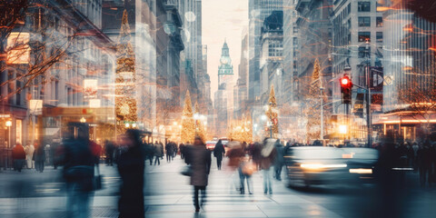 Wall Mural - White modern blurred Christmas NY city street. Generative AI