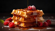 © Свет Лана - Sweet Viennese waffles with ice cream and berry-fruit sauce on a plate, fresh berries. Generative.