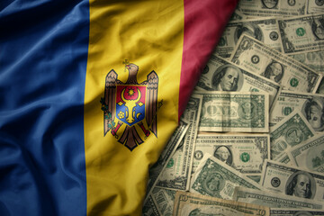 Wall Mural - colorful waving national flag of moldova on a american dollar money background. finance concept