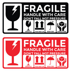 Fragile Handle with Care Sticker or label Collection.Labels for logistics and delivery shipping. Vector EPS 10