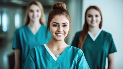 Wall Mural - beautiful smiling young nursing students standing looking at the camera