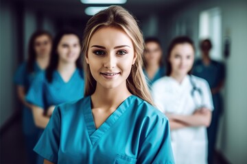 Poster - beautiful smiling young nursing students standing looking at the camera