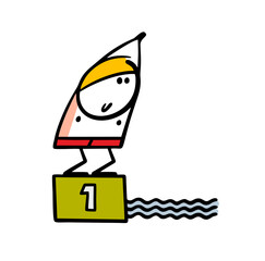 Wall Mural - Athlete in swimming trunks and a rubber cap jumps into the water. Vector illustration of a water sports competition.