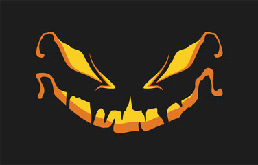 Halloween pumpkin horror emoticon concept. Fear and horror, international holiday and festival. Feelings and emotions. Poster or banner. Cartoon flat vector illustration isolated on black background