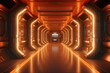 Futuristic scifi tunnel corridor with glowing lights 3d rendering, 3D rendered illustration of empty illuminated spaceship corridor, AI Generated