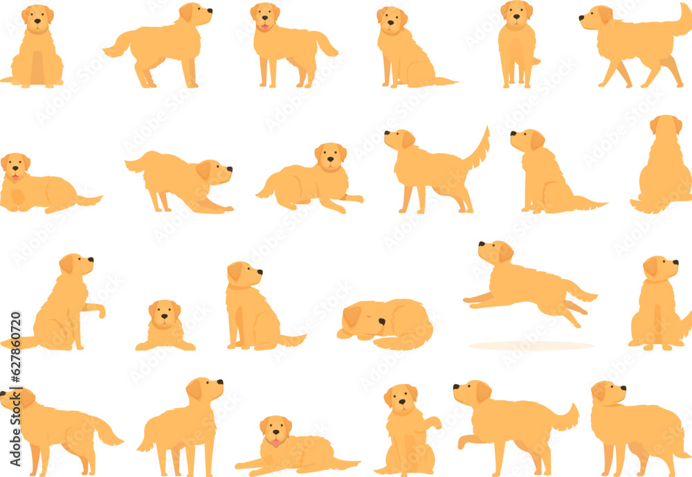 Labrador Retriever icons set cartoon vector. Puppy dog. Cute animal ...