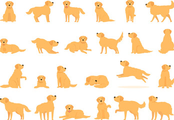 Labrador Retriever icons set cartoon vector. Puppy dog. Cute animal