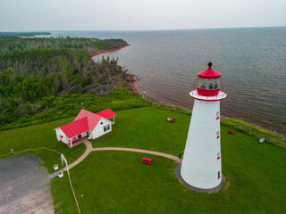 Wall Mural - Aerial view of Point prim lighthouse PEI, Canada