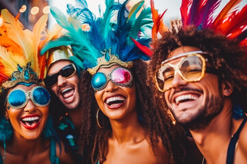 Brazilian carnival. Group of friends celebrating carnival in Brazil.