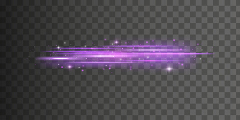 Poster - Purple soft horizontal neon lines. Set of abstract lens flares. Flash purple line motion. Laser sparkle beams, glowing violet speed rays, dust sparks light effect. Luminous sparkling lined. Vector