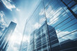 © Starmarpro - Reflective skyscrapers, business office buildings. Low angle photography of glass curtain wall details of high-rise buildings.The window glass reflects the blue sky and white clouds. High quality