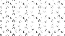Apple Fruits Black White Pattern Vector Illustration