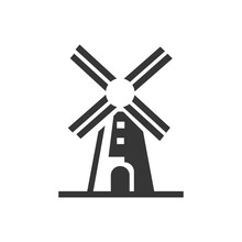 Windmill, Mill Icon. Vector Illustration Isolated On White Background.