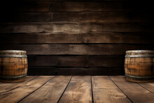 Background Of Barrel And Worn Old Table Of Wood