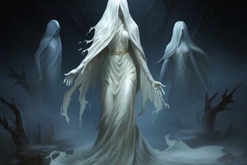 Wall Mural - Mystical ghost. Halloween concept. Background with selective focus and copy space