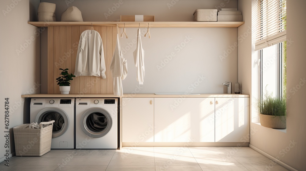 Coastal modern style laundry room, Scandi interior design, AI generated ...