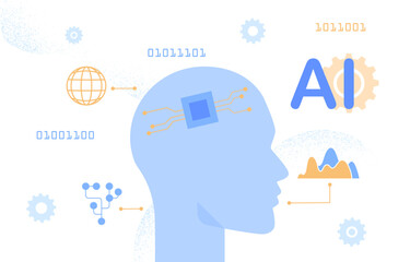 Poster - learning ai digital brain concept. modern technologies and innovations. artificial intelligence and 