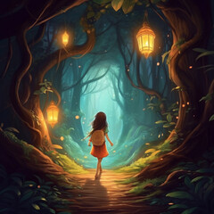 Wall Mural - the girl in the forest