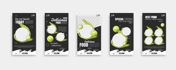 set of food post story social media banner template design. Creative design, easy Use for promotions you product. story food for your restaurant promotion