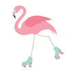 Vector flat hand drawn flamingo riding roller skates isolated on white background