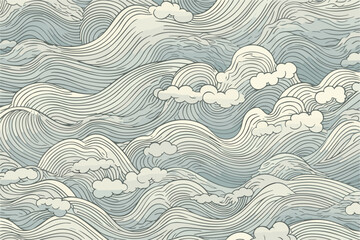 blue white Japanese style wave pattern with clouds waves. sea wave texture. simple and minimal trendy background. Vector illustration