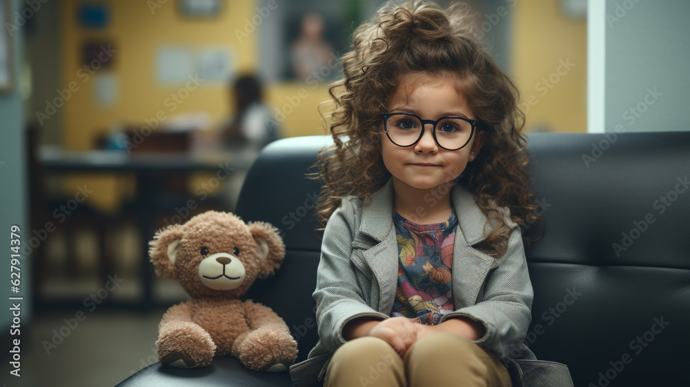Cute little girl sitting with a teddy bear. Stock Photo | Adobe Stock