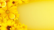 Banner With Yellow Flowers On Isolated Background. Postcard, Card. Copy Space. Generative AI
