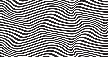 Fototapete - Background with wavy lines. Twisted duo tone backgrounds. Abstract pattern from lines, halftone effect. Black and white texture. Minimalist design template for poster, banner, cover, postcard.	