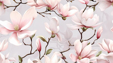 Seamless Pattern Magnolia Flowers Watercolor