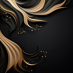 Wall Mural - Gold black background abstract wave line for wallpaper on website. Light golden metal texture or shiny metallic gradient with Generative AI.