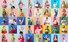 Group Of Different Pupils On Color Background