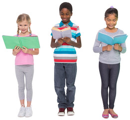 Poster - digital png photo of diverse school children reading books on transparent background