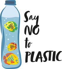 Poster - digital png illustration of say no to plastic text with bottle icon on transparent background