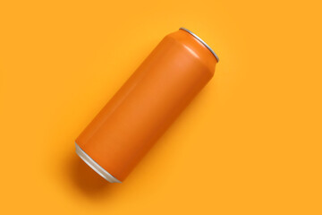 Wall Mural - Can of soda on orange background