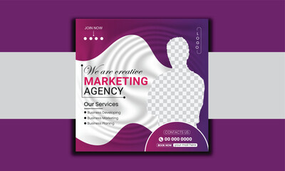 Wall Mural - Business marketing agency promotion social media post template. Editable square banner design with place for the photo.
