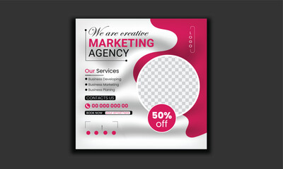 Wall Mural - Business marketing agency promotion social media post template. Editable square banner design with place for the photo.