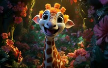 A Giraffe Fairy Tale Character In A Jungle Setting, Generative Ai