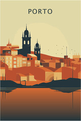 Wall Mural - Portugal Lisbon city retro poster with abstract shapes of landmarks, houses, skyline. Vintage travel vector Portuguese cityscape illustration