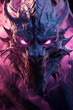The Head of a Purple Dragon With Glowing Eyes Surrounded by Smoke