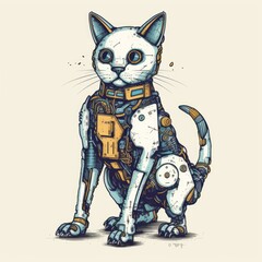 robot cat vector illustration for t shirt drawn in adobe illustrator. Generative AI