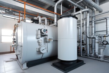 Poster - Modern boiler room with gas boilers, industrial heating.