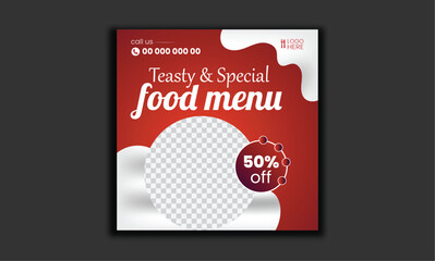 Wall Mural - Food Social Media Post Design, Fast food marketing social media post or banner template design with abstract background,